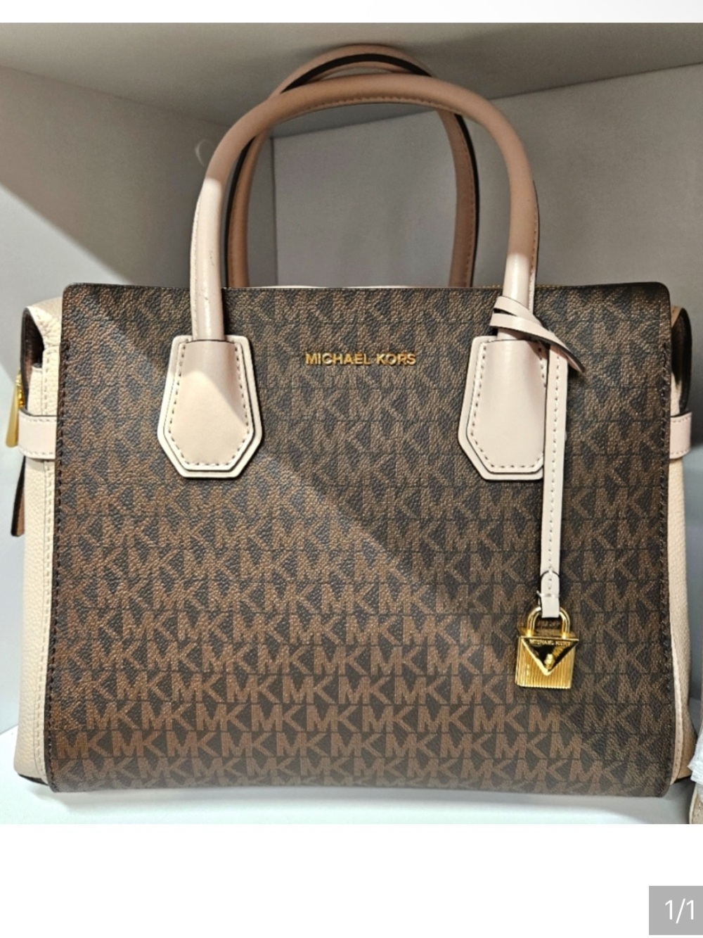 Michael Kors monogram and blush pink handbag